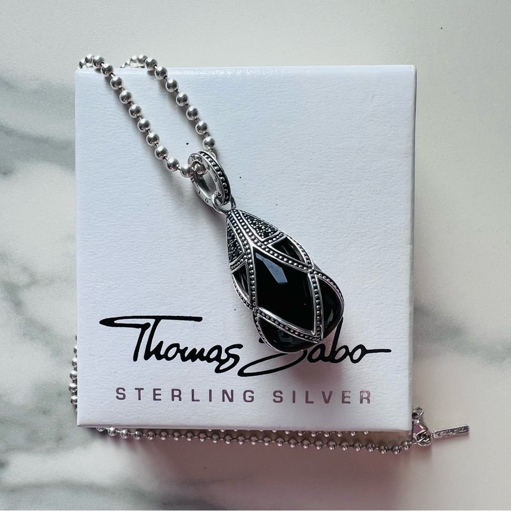 LARGE Rare Retired Thomas Sabo Onyx and Sterling Silver Pendant Necklace